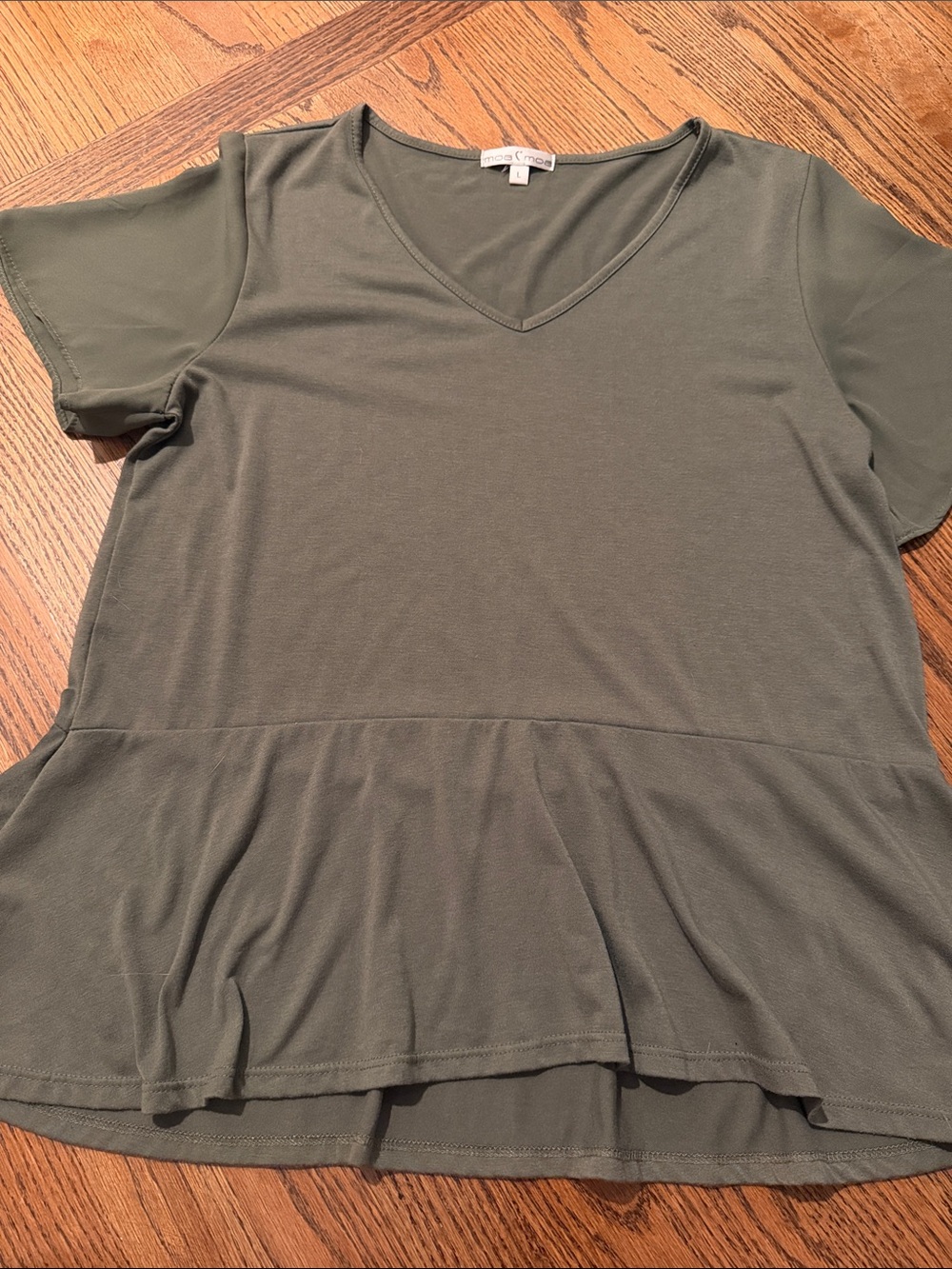 Moa Moa Olive V-Neck Peplum Short Sleeve Top sz large